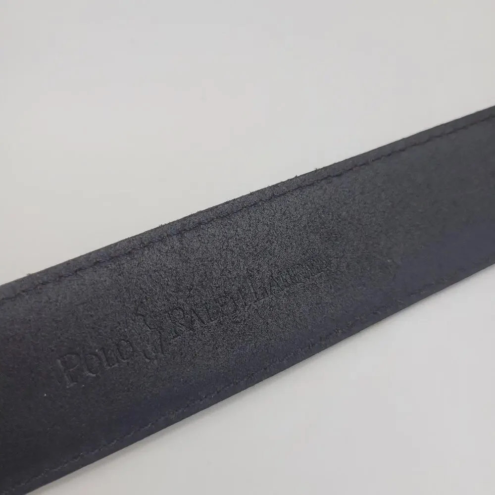 Polo Ralph Lauren Belt 38 Black Leather Stitched Gunmetal Buckle Casual Preppy